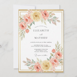 Peach Graceful Spring Botanical Wedding Invitation