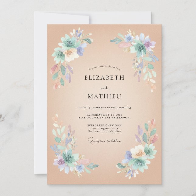 Peach Graceful Spring Wedding Invitation (Front)