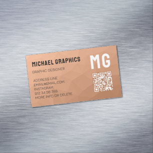 Peach gradient geometric mesh pattern QR code Magnetic Business Card