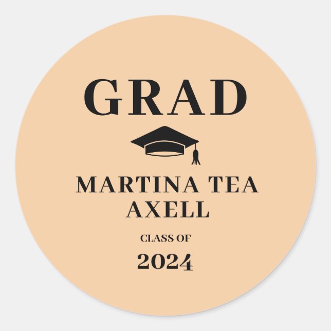 Peach Graduation  Classic Round Sticker (Front)