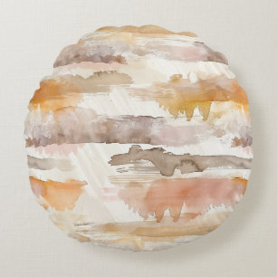 Peach Grapefruit Cream Cocoa Tan Stripes Round Cushion