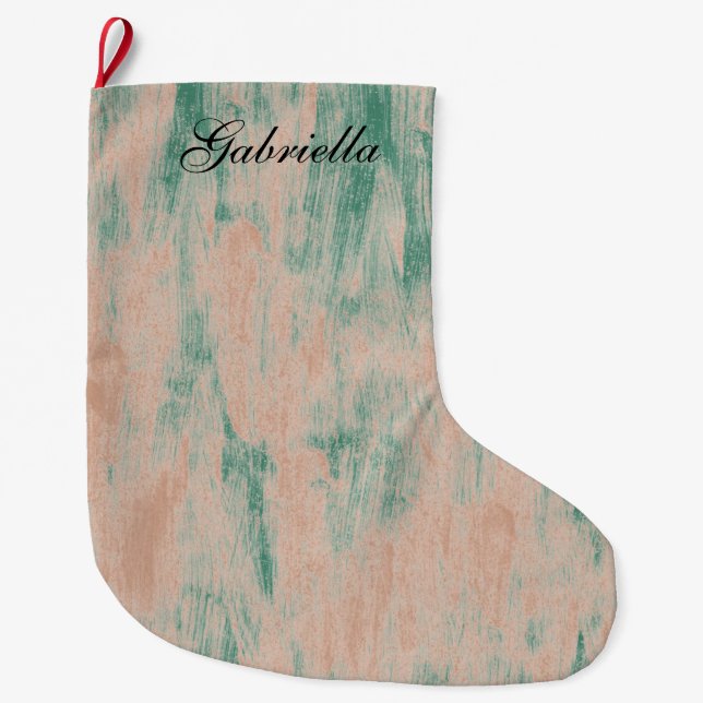 Peach Green Abstract Personalised Large Christmas Stocking (Front)