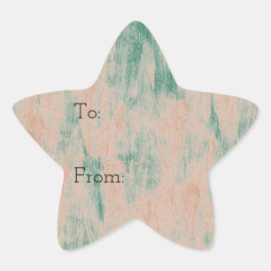 Peach Green Abstract Snowflakes Christmas Star Sticker