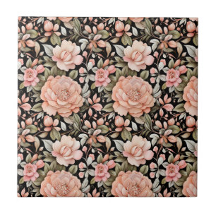 Peach Green Black Floral Kitchen Bathroom Remodel Ceramic Tile