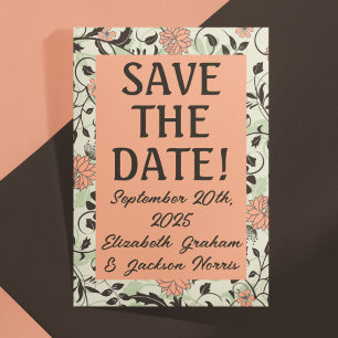 Peach, Green, Brown Chintz Save the Date Postcard