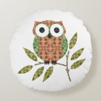 Peach Green Cute Hoot Owl Decorative Throw Pillow