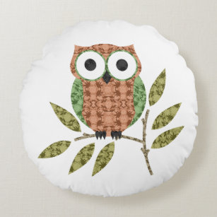 Peach Green Cute Hoot Owl Decorative Throw Pillow