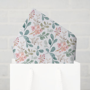 Peach Green Floral Decoupage Paper, Botanical Tissue Paper