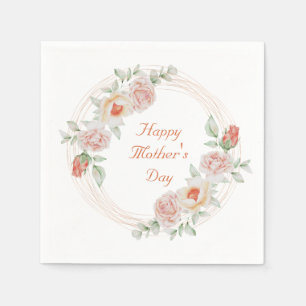Peach Green Floral Elegant Happy Mother's Day   Napkin