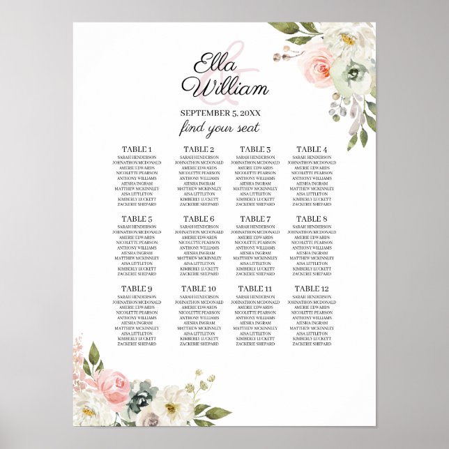 Peach & Green Floral Wedding Seating Chart (Front)