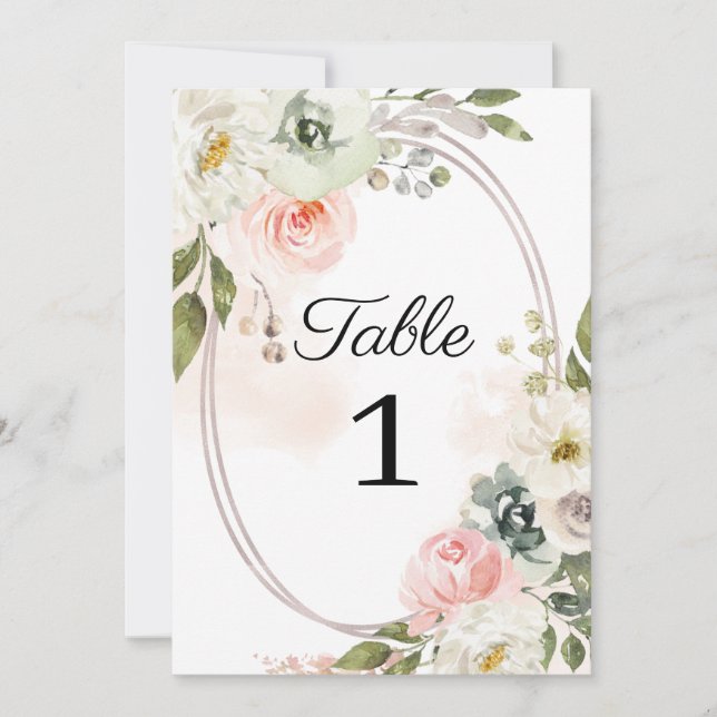 Peach & Green Floral Wedding Table Number (Front)