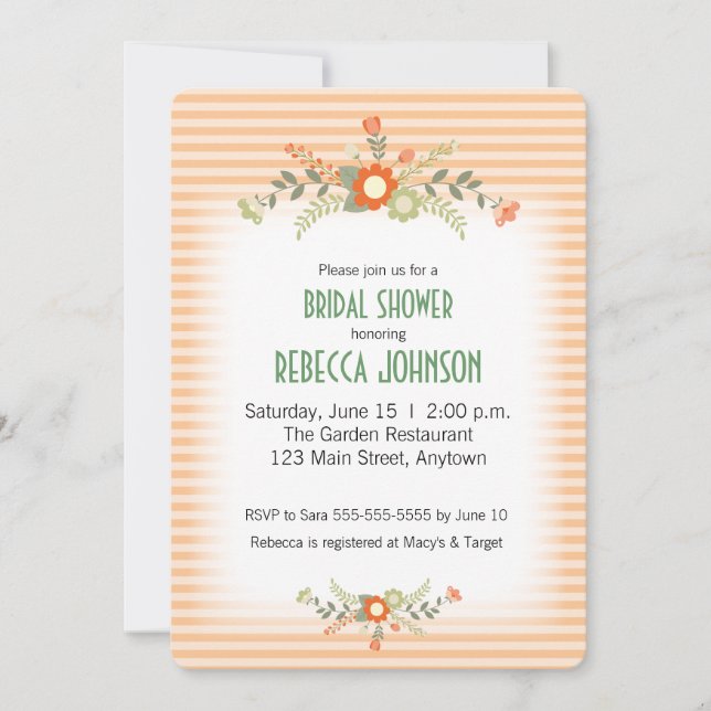 Peach & Green Flowers Bridal Shower Invitation (Front)