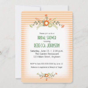 Peach & Green Flowers Bridal Shower Invitation