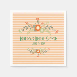 Peach & Green Flowers Bridal Shower Personalised Napkin