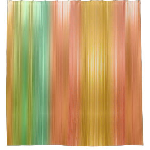 Peach Green Gold Stripe Shower Curtain