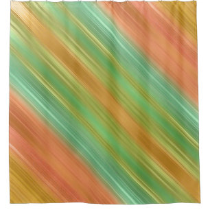 Peach Green Gold Stripe Shower Curtain