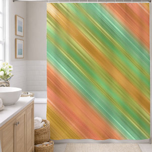 Peach Green Gold Stripe Shower Curtain