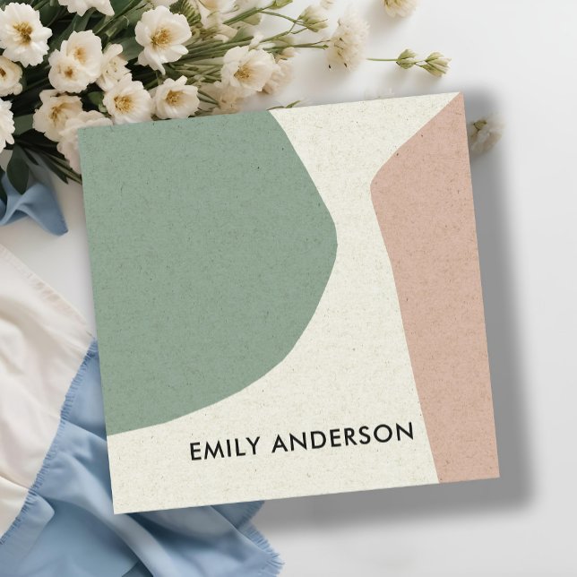 PEACH GREEN IVORY MODERN RUSTIC ABSTRACT ARTISTIC SQUARE BUSINESS CARD (Creator Uploaded)