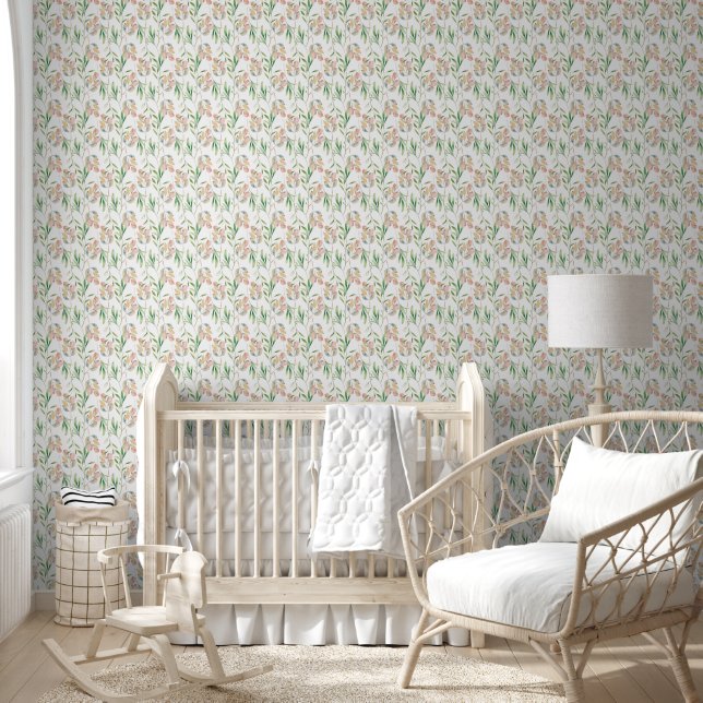 Peach & Green Leaf Watercolor Pattern Wallpaper (Kids)