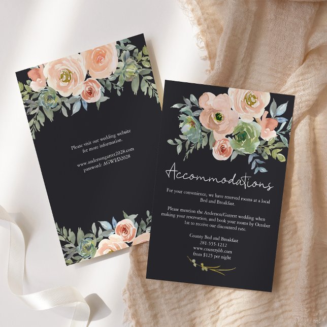 Peach Green Navy Pastel Floral Wedding Enclosure Card (Creator Uploaded)