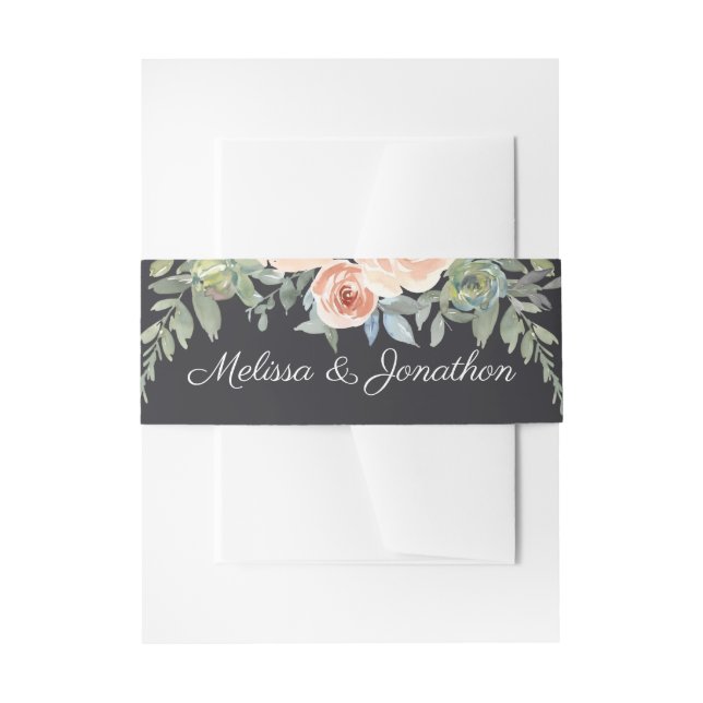 Peach Green Navy Pastel Floral Wedding Invitation Invitation Belly Band (Front Example)