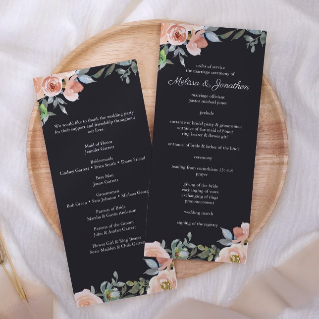 Peach Green Navy Pastel Floral Wedding Program (Creator Uploaded)