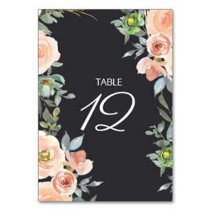 Peach Green Navy Pastel Floral Wedding Table Number
