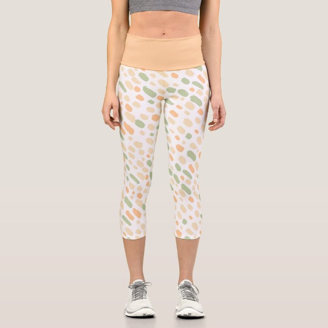 Peach & Green Organic Pattern   Capri Leggings (Front)