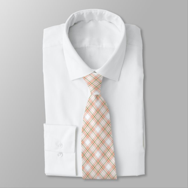 Peach green plaid pattern tie (Tied)