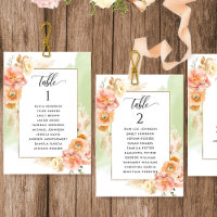 Peach, Green Seating Plan Cards with Guest Names