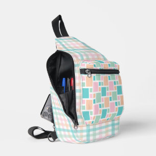 PEACH GREEN TURQUOISE PINK GEOMETRIC PATTERNS SLING BAG