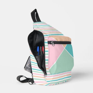 PEACH GREEN TURQUOISE PINK GEOMETRIC PATTERNS SLING BAG
