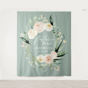 Peach + green watercolor floral bridal shower tapestry
