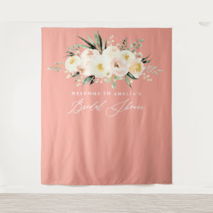 Peach + green watercolor floral bridal shower tapestry