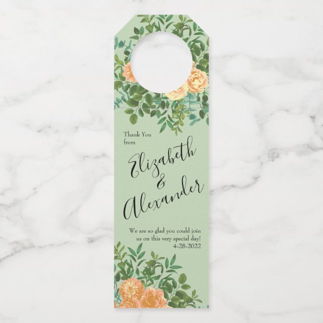 Peach Green Wedding Spring Pastel Bottle Tag (Front)