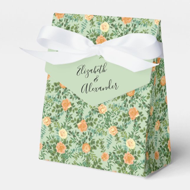 Peach Green Wedding Spring Pastel Floral Favour Box (Front Side)