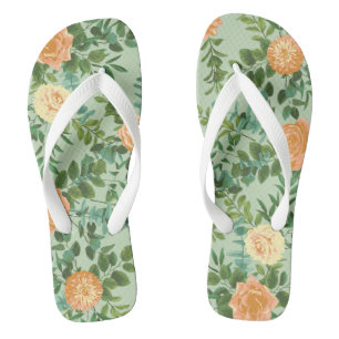 Peach Green Wedding Spring Pastel Floral Thongs