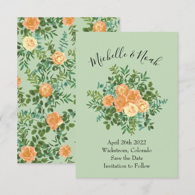 Peach Green Wedding Spring Pastel Invitation (Front/Back)