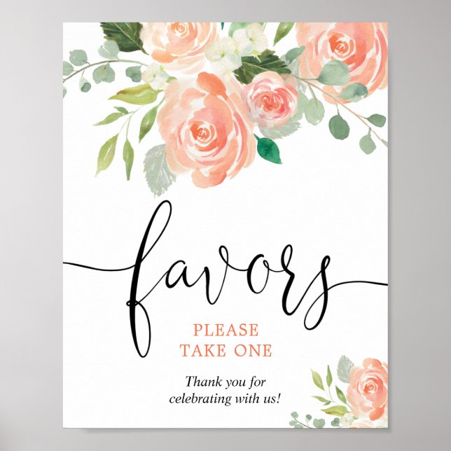 Peach greenery floral Favours please take one sign (Front)