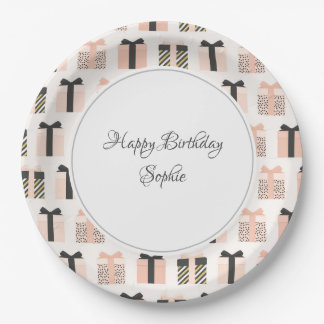 Peach & Grey Birthday Personalised    Paper Plate