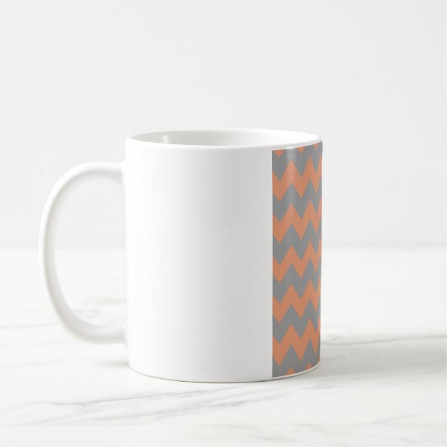 Peach & Grey Chevron – Modern Zigzag Pattern Coffee Mug (Left)