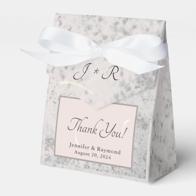 Peach & Grey Marble Monogramed  Favour Box (Front Side)