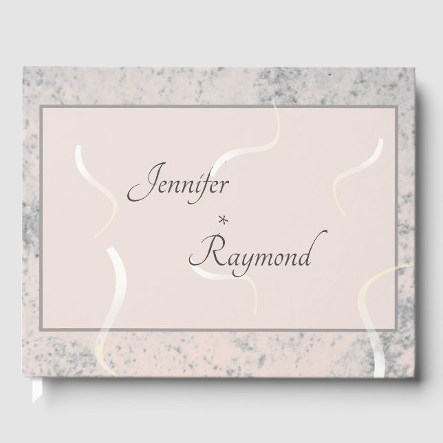 Peach & Grey Marble Monogramed Guest Book (Front)