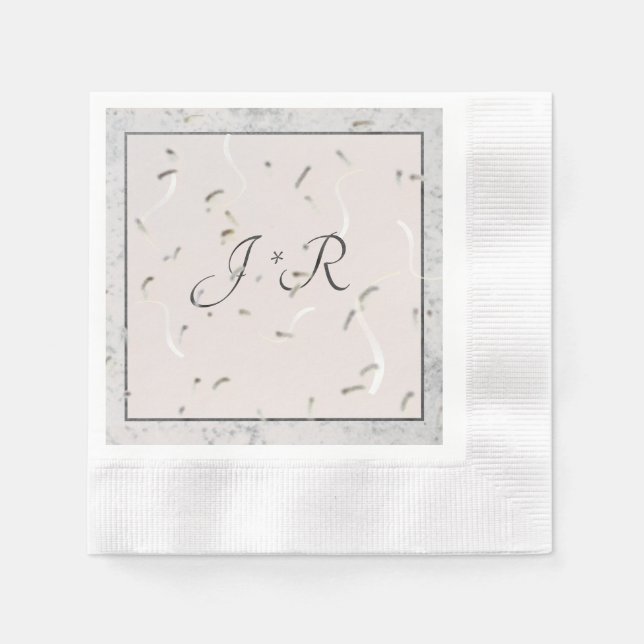 Peach & Grey Marble Monogramed Napkins (Front)