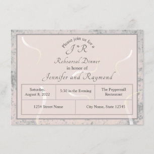 Peach & Grey Marble Monogramed Rehearsal Dinner Enclosure Card