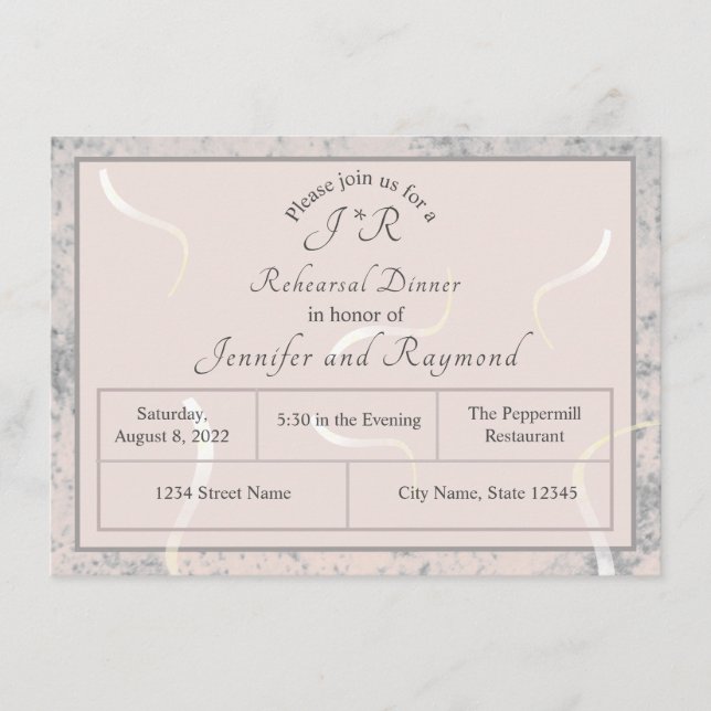 Peach & Grey Marble Monogramed Rehearsal Dinner Enclosure Card (Front)