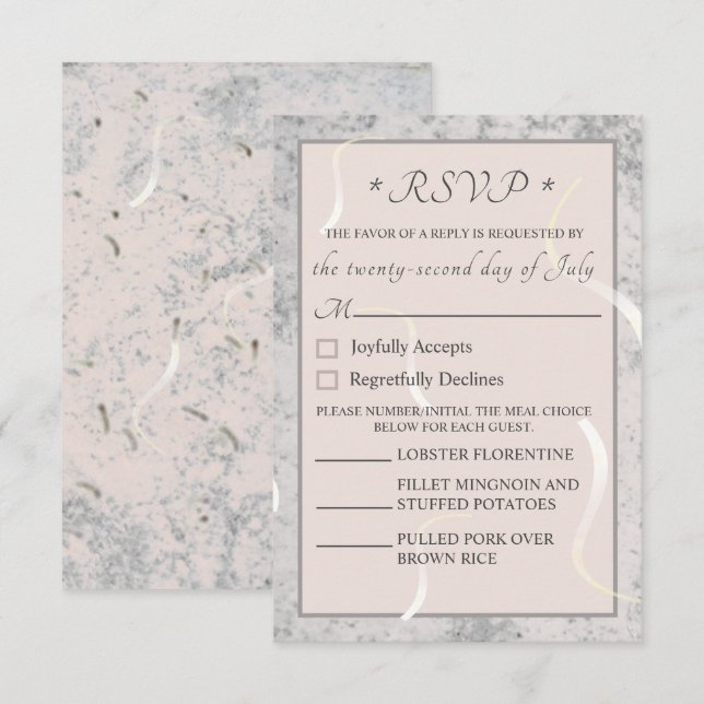 Peach & Grey Marble Monogramed RSVP Card (Front/Back)