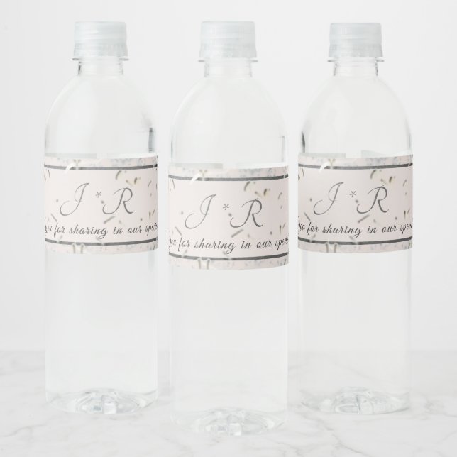 Peach & Grey Marble Monogramed Water Bottle Label (Bottles)