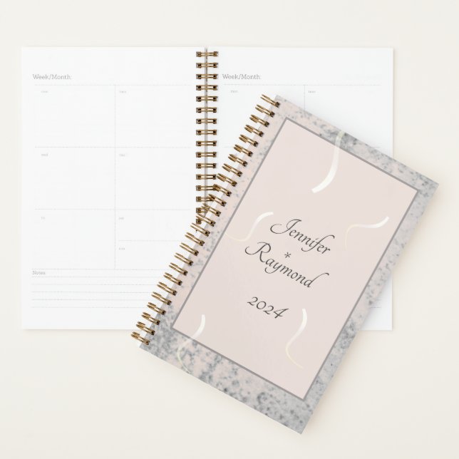 Peach & Grey Marble Monogramed Wedding Planner (Display)