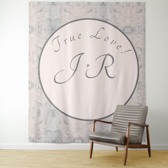 Peach & Grey Marbled Wedding Tapestry (In Situ)